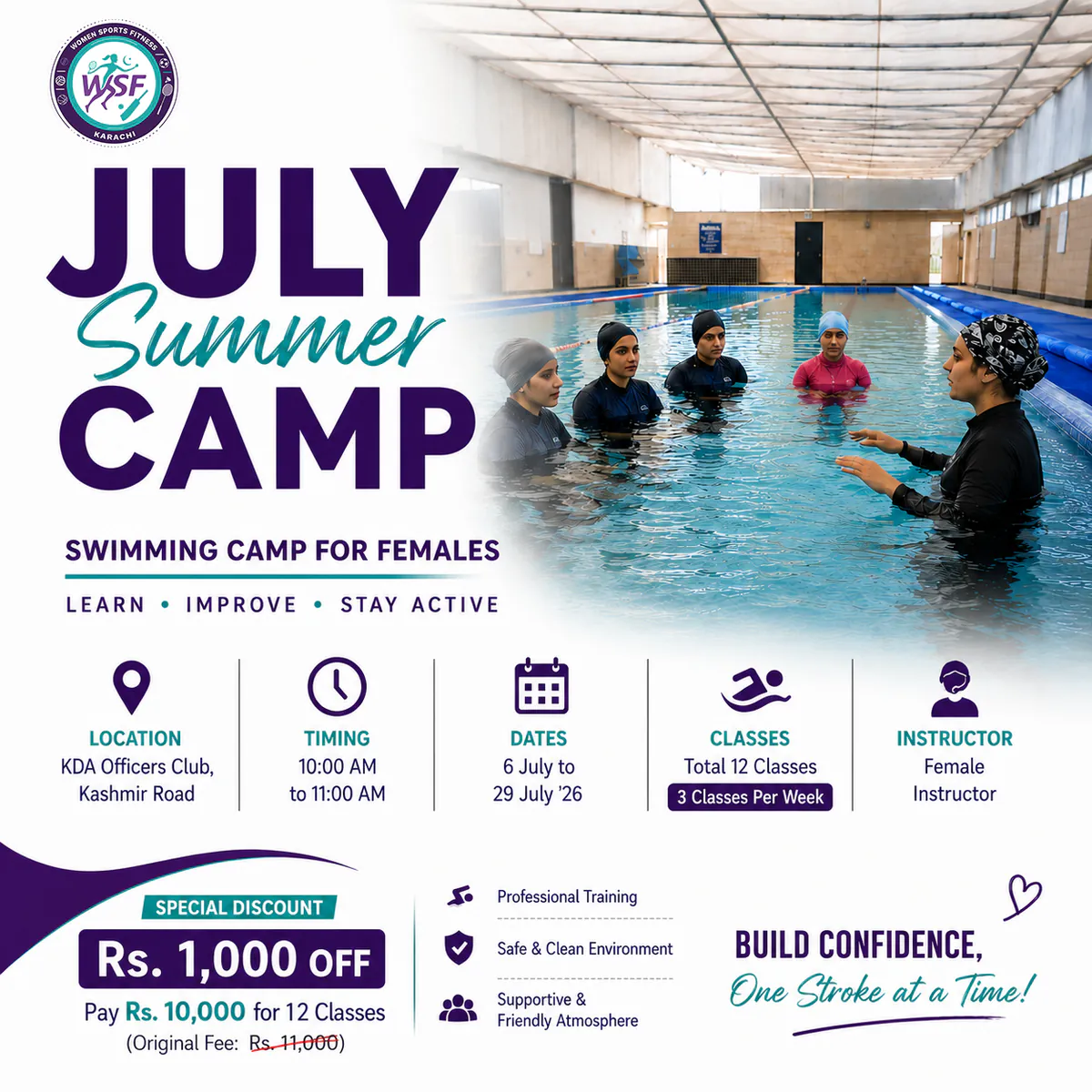 July Swimming Summer Camp for Females at KDA Officers Club