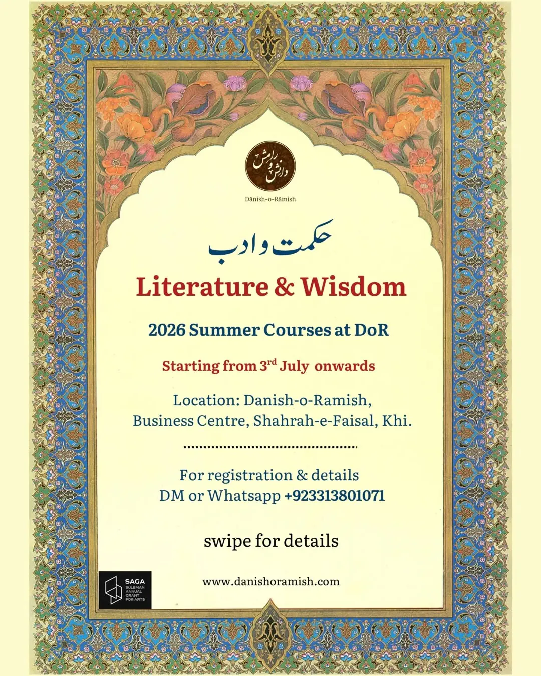 Literature & Wisdom – 2026 Summer Courses at Danish-o-Ramish at Danish-o-Ramish, Business Centre, Shahrah-e-Faisal