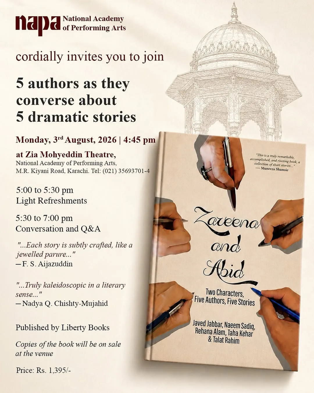 Zareena and Abid: A Conversation with 5 Authors at National Academy of Performing Arts