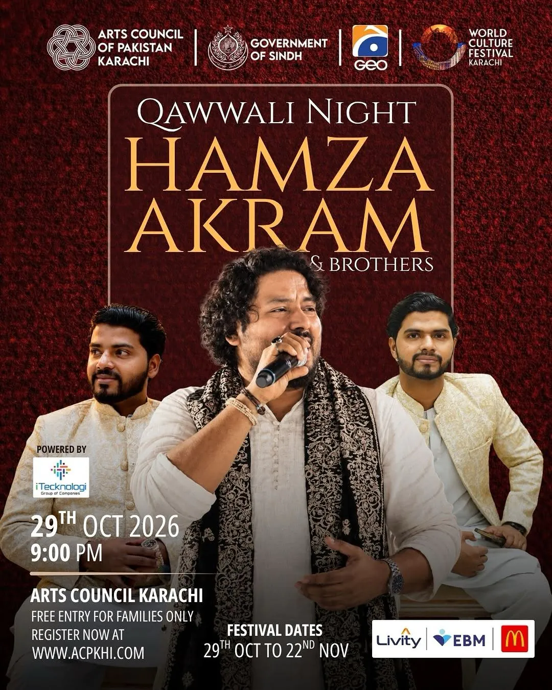Qawwali Night with Hamza Akram Qawwal & Brothers — World Culture Festival Karachi 2026 at Arts Council of Pakistan, Karachi
