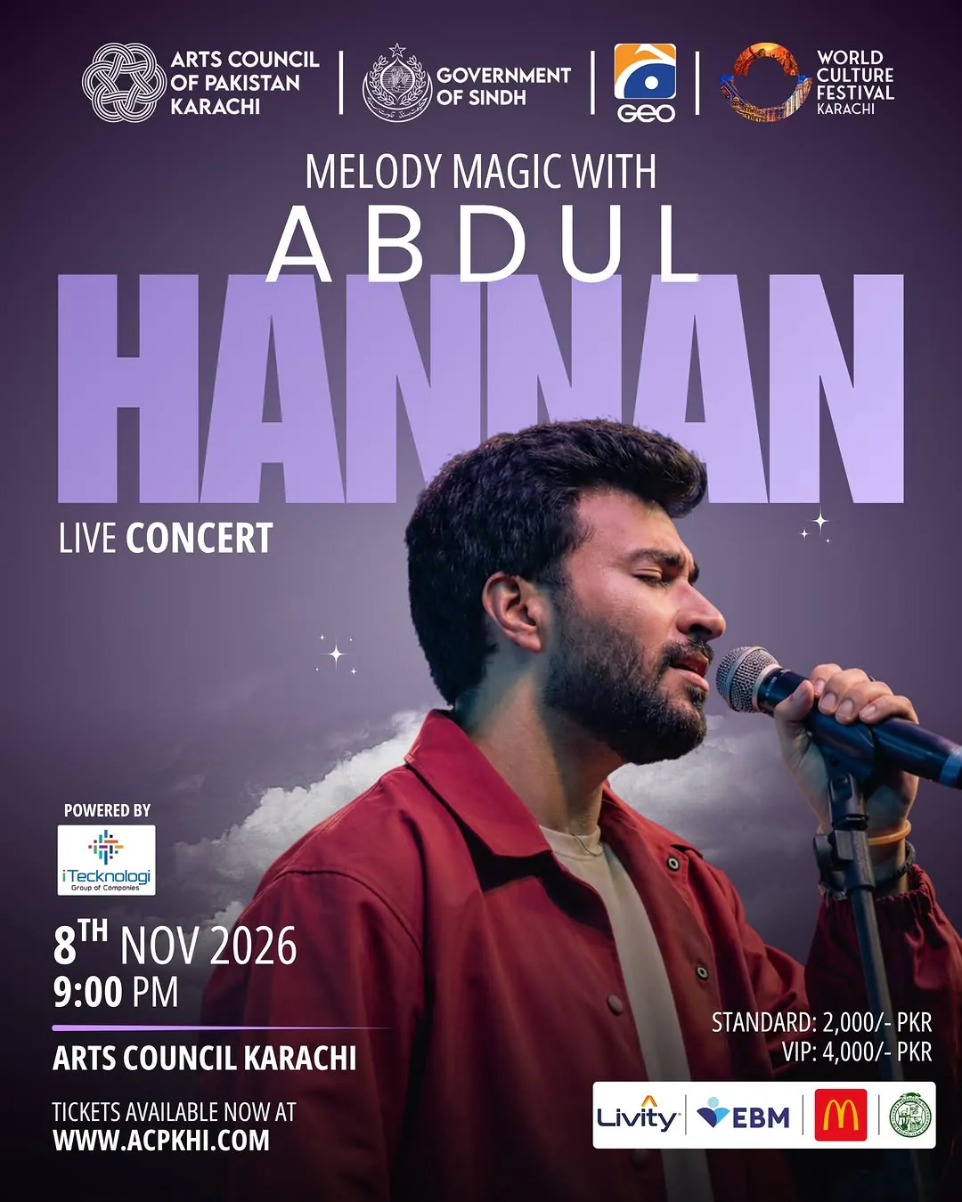 Abdul Hannan Live in Concert – World Culture Festival Karachi 2026 at Arts Council of Pakistan, Karachi