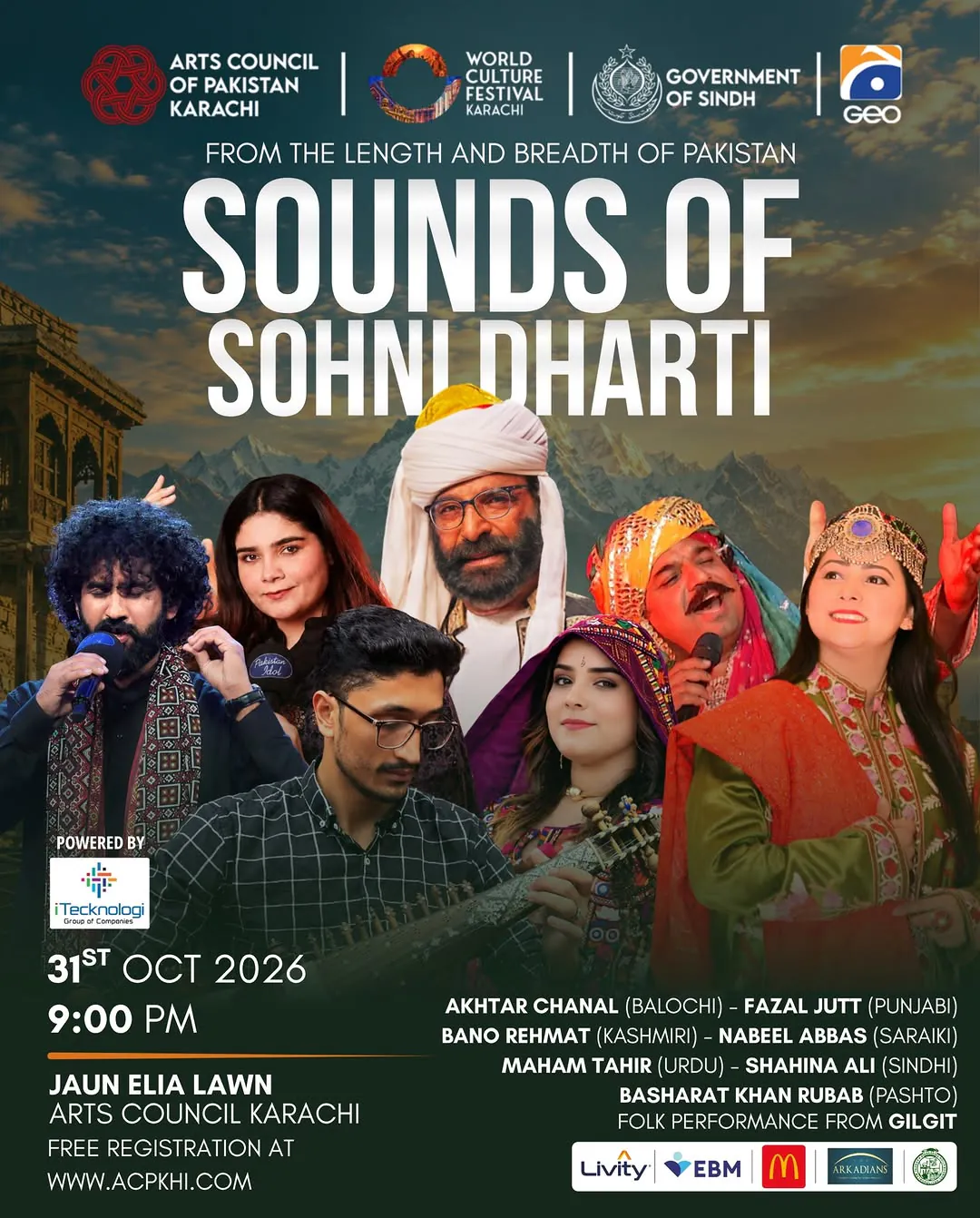 Sounds of Sohni Dharti at Jaun Elia Lawn, Arts Council Karachi