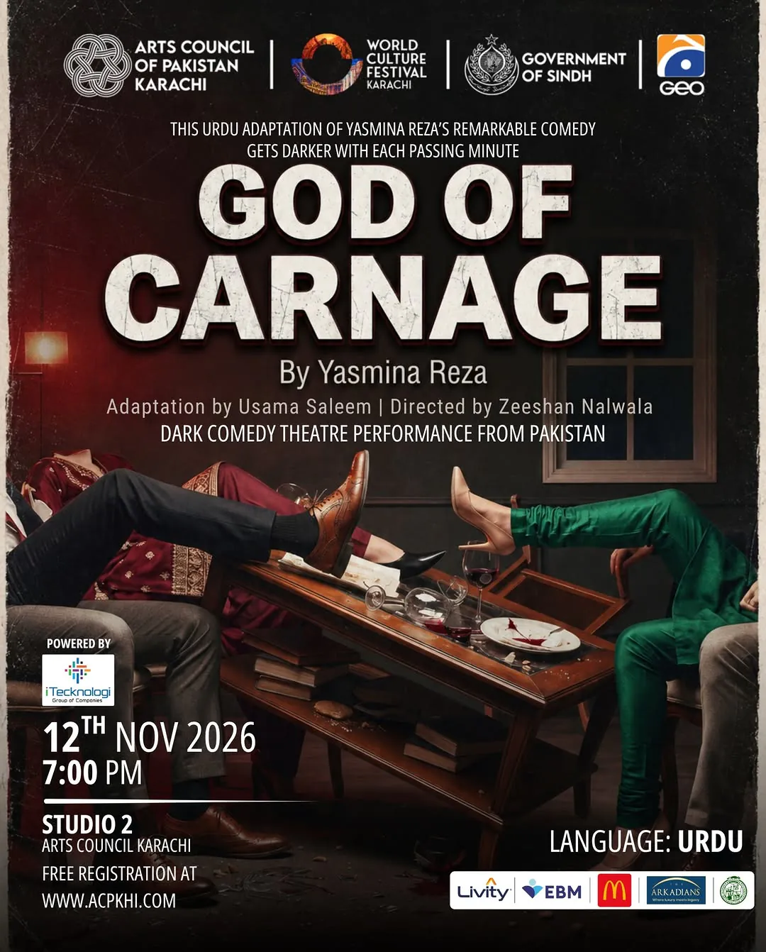 God of Carnage – Dark Comedy Theatre at Studio 2, Arts Council Karachi