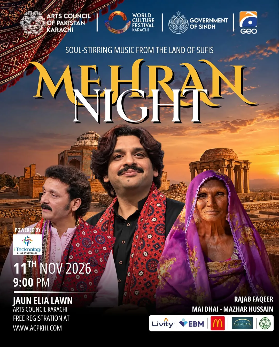 Mehran Night — World Culture Festival Karachi 2026 at Jaun Elia Lawn, Arts Council Karachi