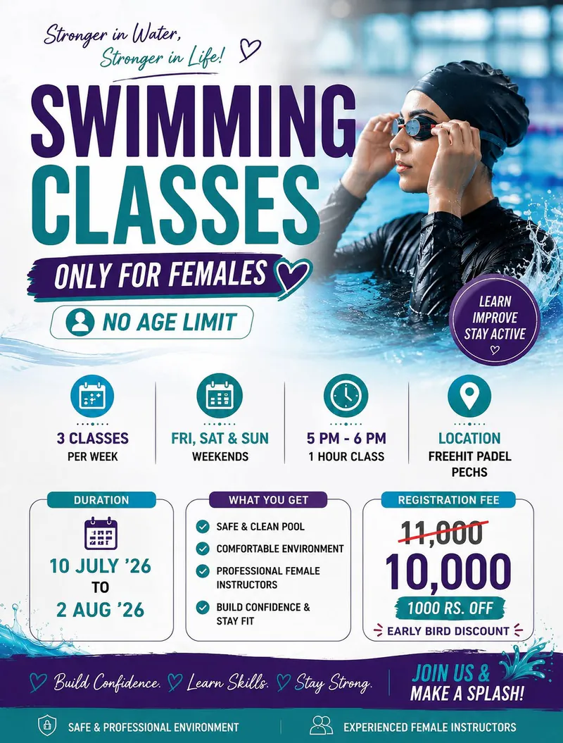 Swimming Classes for Females at FreeHit Padel PECHS